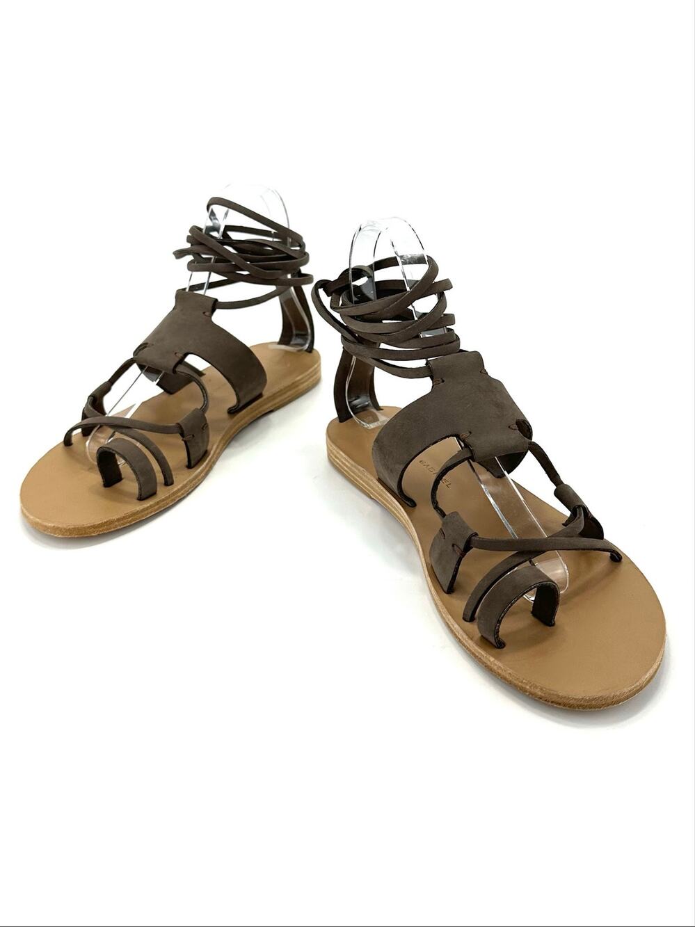 Valia Gabriel Goa Bohemian Gladiator Flat Sandal Sz 8/38 Taupe/Brown Leather New